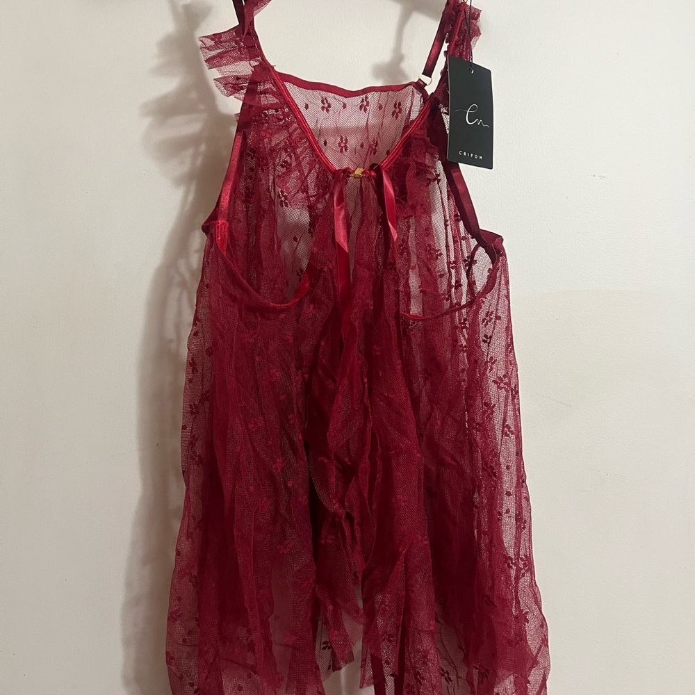AMBER OPEN CUP TEDDY Red Sheer Lace Lingerie with matching thong